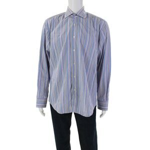 Etro Milano Mens Striped Collared Long Sleeve Button Up Shirt Multicolor Size 41
